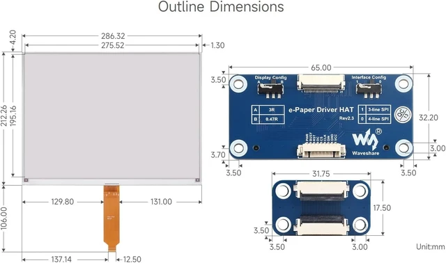 Alt view image 7 of 7 - Waveshare 13.3inch E-Paper Display (B), Compatible with Raspberry Pi 5/4B/3B+/3B/2B/B+/A+/Zero/Zero W/WH/Zero 2W Series Boards,960×680 Pixels, Red/Black/White, Raw E-Ink Display Without Driver HAT