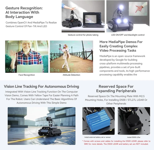 Alt view image 7 of 7 - Waveshare UGV Rover Open-Source 6 Wheels 4WD AI Robot, Compatible with Raspberry Pi 4B, Dual Controllers, Computer Vision, PI4B-4GB Included