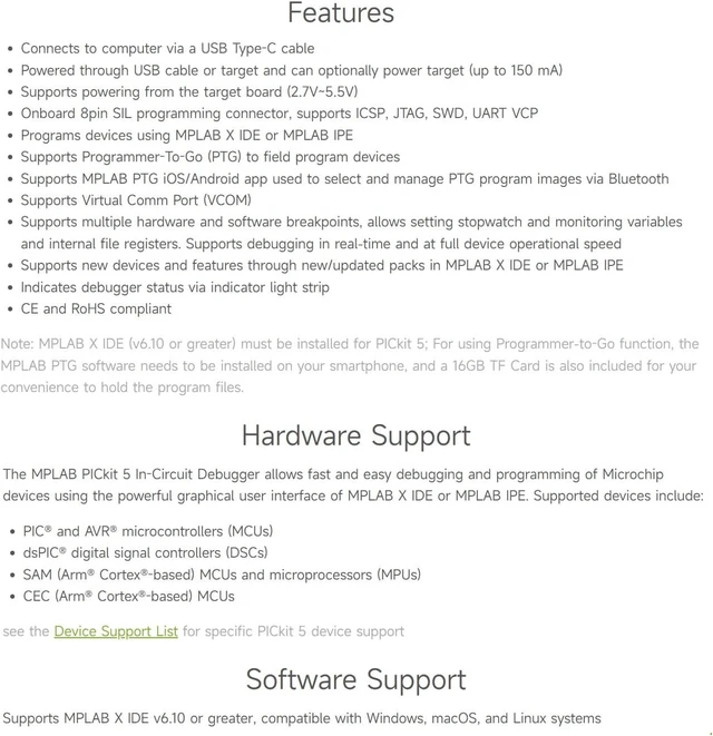 Alt view image 5 of 7 - Waveshare PICkit 5 In-Circuit Debugger and Programmer, Type-C Port, Supports MPLAB, Card Programmer