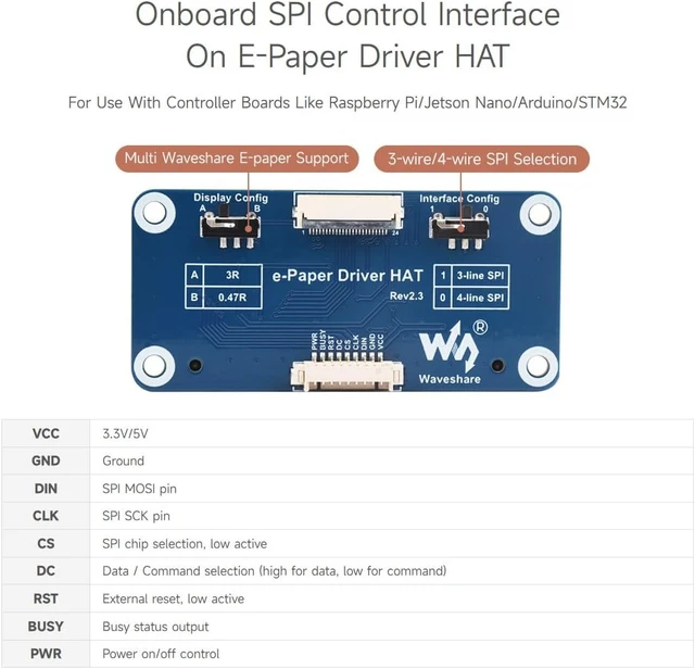 Alt view image 6 of 7 - Waveshare 13.3inch E-Paper Display (B), Compatible with Raspberry Pi 5/4B/3B+/3B/2B/B+/A+/Zero/Zero W/WH/Zero 2W Series Boards,960×680 Pixels, Red/Black/White, Raw E-Ink Display Without Driver HAT