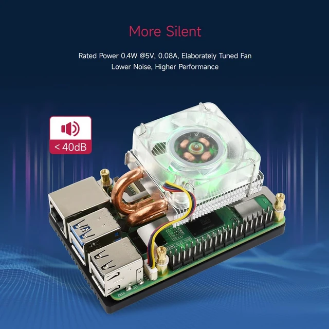 Alt view image 6 of 7 - Waveshare Low-Profile ICE Tower CPU Cooling Fan, Compatible with Raspberry Pi 5, U-Shaped Copper Tube, Cooling Fins, Cooler with Colorful RGB LED