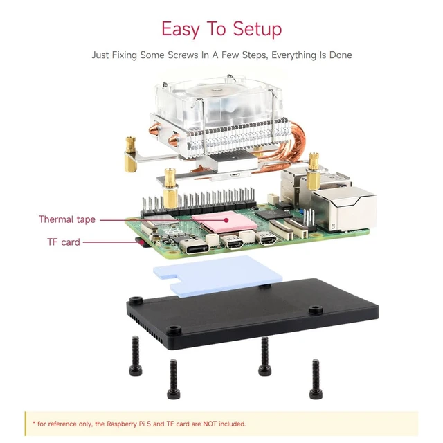 Alt view image 7 of 7 - Waveshare Low-Profile ICE Tower CPU Cooling Fan, Compatible with Raspberry Pi 5, U-Shaped Copper Tube, Cooling Fins, Cooler with Colorful RGB LED