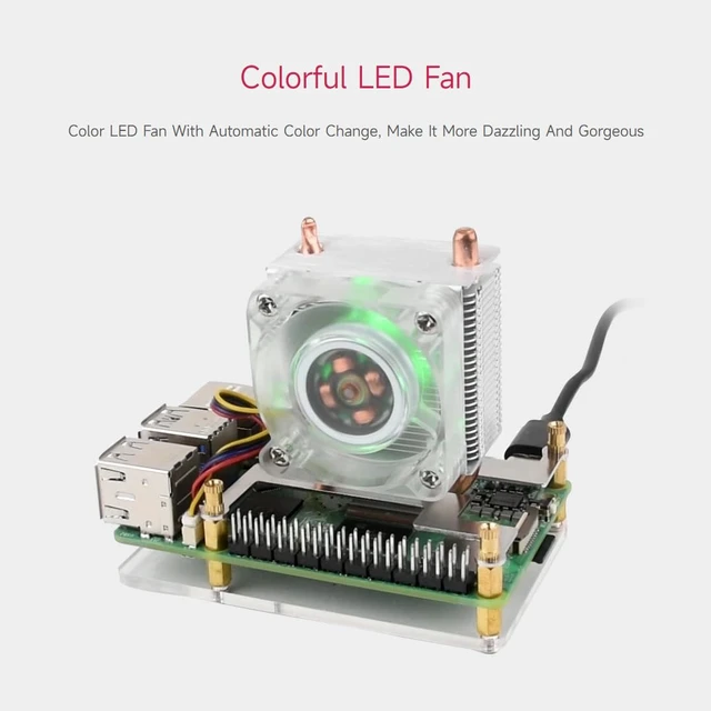 Alt view image 5 of 7 - Waveshare ICE Tower CPU Cooling Fan, Compatible with Raspberry Pi 5, U-Shaped Copper Tube, Cooling Fins, Cooler with Colorful RGB LED