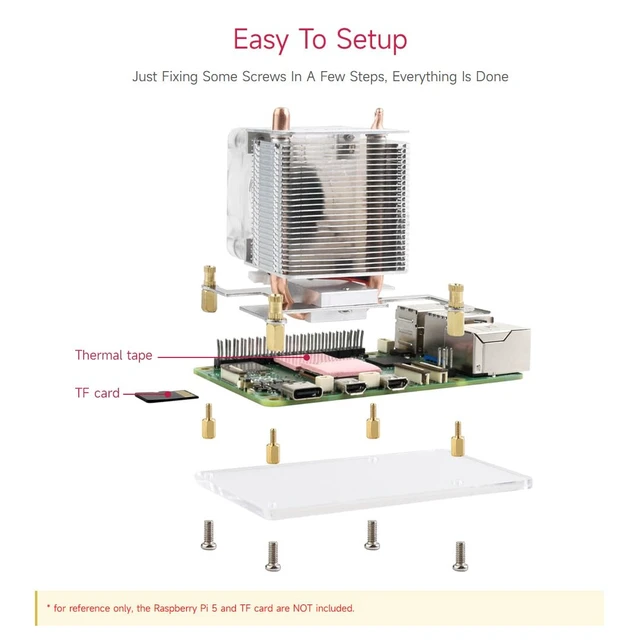 Alt view image 7 of 7 - Waveshare ICE Tower CPU Cooling Fan, Compatible with Raspberry Pi 5, U-Shaped Copper Tube, Cooling Fins, Cooler with Colorful RGB LED