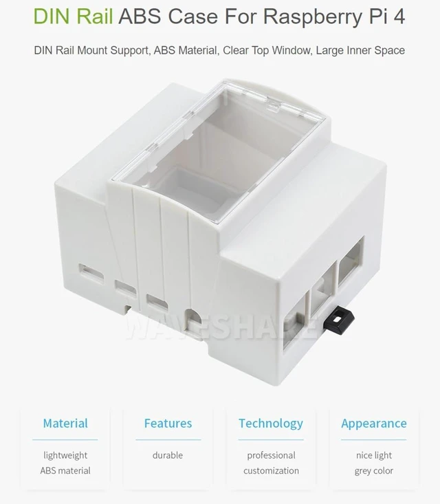 Alt view image 2 of 7 - Waveshare DIN Rail ABS Case, Compatible with Raspberry Pi 4,DIN Rail Mount Support, ABS Material, Clear Top Window, Large Inner Space