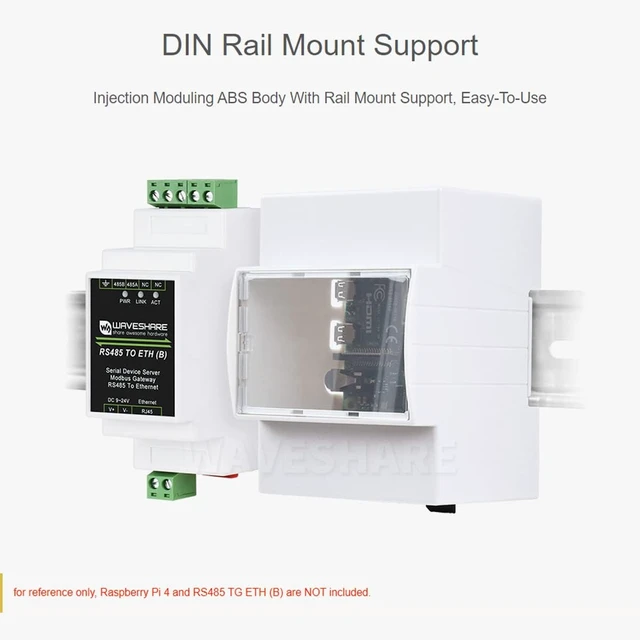 Alt view image 3 of 7 - Waveshare DIN Rail ABS Case, Compatible with Raspberry Pi 4,DIN Rail Mount Support, ABS Material, Clear Top Window, Large Inner Space