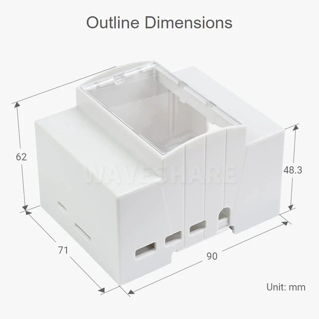 Alt view image 5 of 7 - Waveshare DIN Rail ABS Case, Compatible with Raspberry Pi 4,DIN Rail Mount Support, ABS Material, Clear Top Window, Large Inner Space