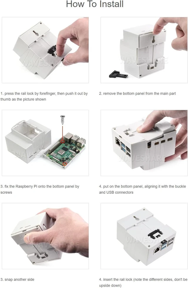 Alt view image 6 of 7 - Waveshare DIN Rail ABS Case, Compatible with Raspberry Pi 4,DIN Rail Mount Support, ABS Material, Clear Top Window, Large Inner Space