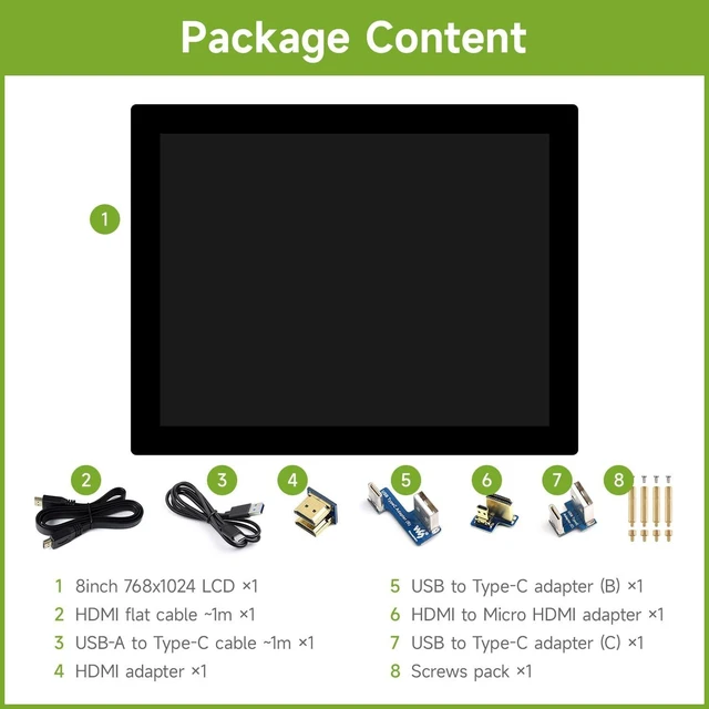 Alt view image 2 of 7 - waveshare 8inch HDMI Display Monitor, Compatible with Raspberry Pi 5, 768×1024, IPS Panel, 10-Point Touch,Supports All Vversion Raspberry Pi, Supports Windows/Jetson Nano
