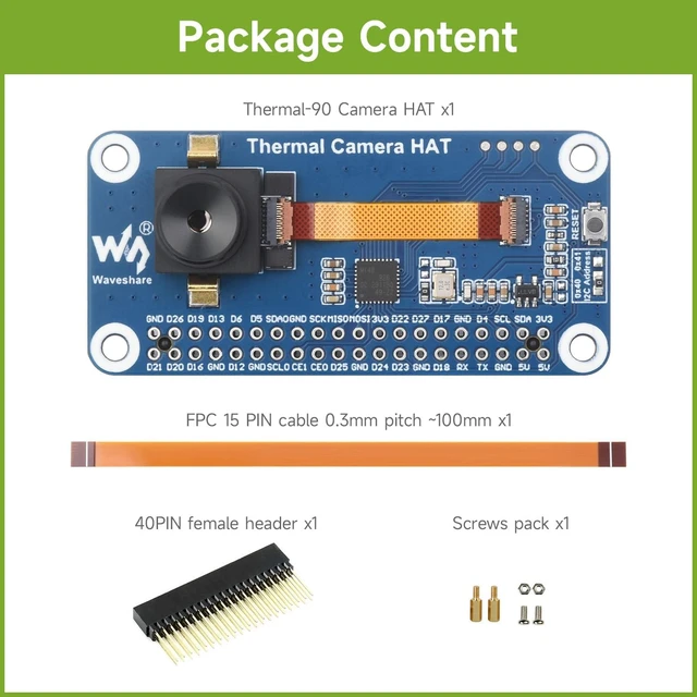 Alt view image 2 of 7 - waveshare Long-Wave IR Thermal Imaging Camera Module, 80×62 Pixels, 90°FOV, with 40PIN GPIO Header Connector, Wide Angle Version