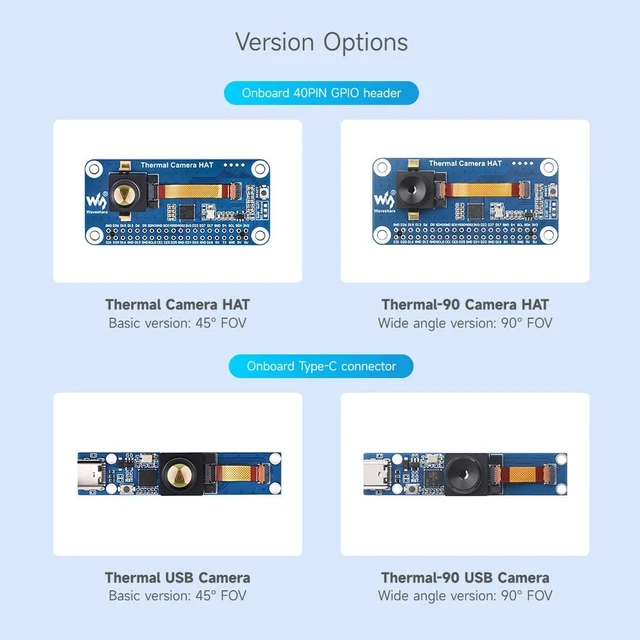 Alt view image 5 of 7 - waveshare Long-Wave IR Thermal Imaging Camera Module, 80×62 Pixels, 90°FOV, with 40PIN GPIO Header Connector, Wide Angle Version