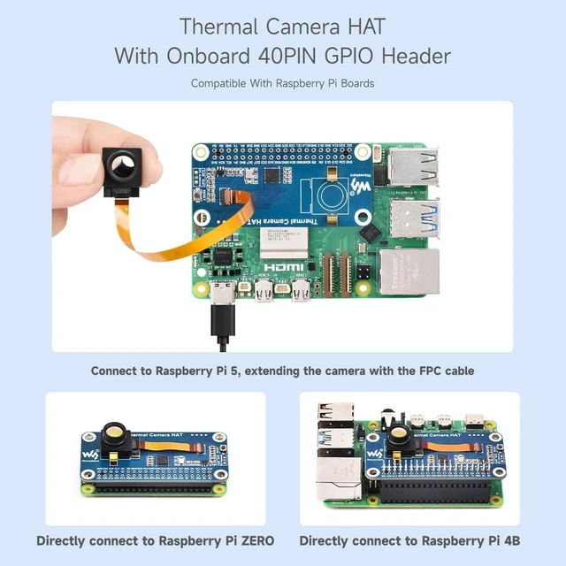 Alt view image 6 of 7 - waveshare Long-Wave IR Thermal Imaging Camera Module, 80×62 Pixels, 90°FOV, with 40PIN GPIO Header Connector, Wide Angle Version