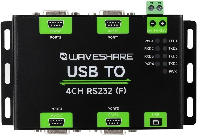 Main image of waveshare Industrial Isolated USB to 4CH RS232 Converter (DB9 Female Interface), Adopts Original FT4232HL Chip, Features High-Speed&Stable Communication, Compatible with Mac/Linux/Android/Windows...