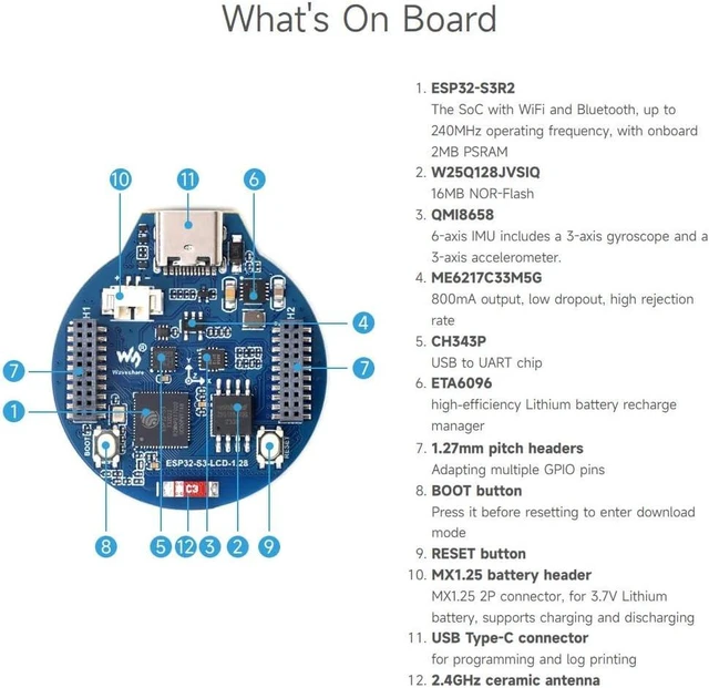 Alt view image 7 of 7 - Waveshare ESP32-S3 Development Board, 32-Bit LX7 Dual-Core Processor, Integrates GC9A01 Display Driver Chip, with 1.28inch IPS Round LCD, 240×240 Resolution, with CNC Metal Case