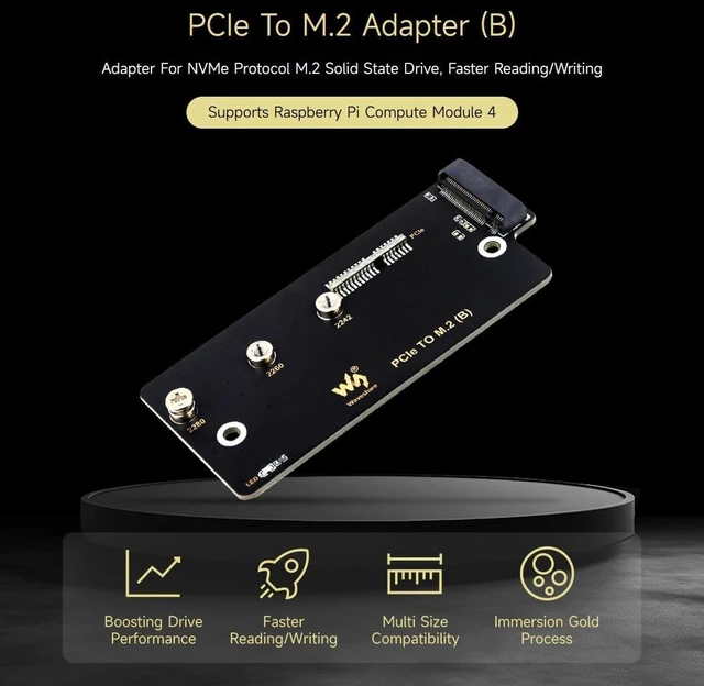 Alt view image 3 of 7 - Waveshare PCIe to M.2 Adapter (B), Compatible with Raspberry Pi Compute Module 4, Supports NVMe Protocol M.2 Solid State Drive, High-Speed Reading/Writing