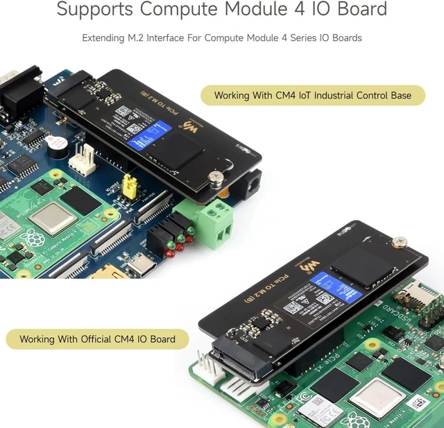Alt view image 4 of 7 - Waveshare PCIe to M.2 Adapter (B), Compatible with Raspberry Pi Compute Module 4, Supports NVMe Protocol M.2 Solid State Drive, High-Speed Reading/Writing