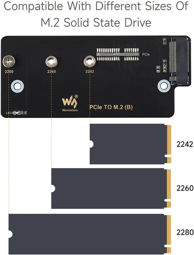 Alt view image 7 of 7 - Waveshare PCIe to M.2 Adapter (B), Compatible with Raspberry Pi Compute Module 4, Supports NVMe Protocol M.2 Solid State Drive, High-Speed Reading/Writing
