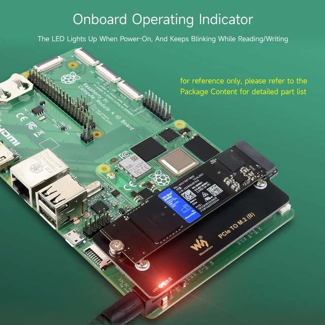 Alt view image 6 of 7 - Waveshare PCIe to M.2 Adapter (B), Compatible with Raspberry Pi Compute Module 4, Supports NVMe Protocol M.2 Solid State Drive, High-Speed Reading/Writing