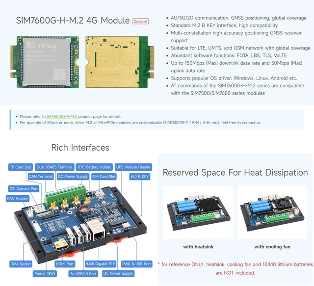 Alt view image 6 of 7 - Waveshare Industrial IoT 5G/4G Wireless Expansion Module Designed for Raspberry Pi Compute Module 4, with UPS, Onboard M.2 Slot, Without 4G Module