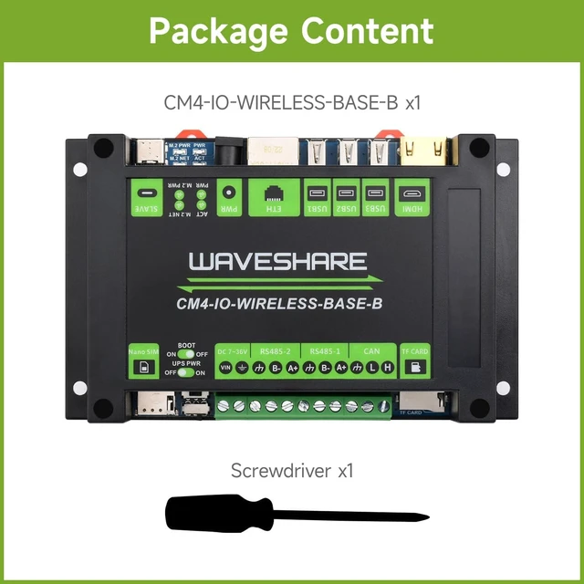 Alt view image 2 of 7 - Waveshare Industrial IoT 5G/4G Wireless Expansion Module Designed for Raspberry Pi Compute Module 4, with UPS, Onboard M.2 Slot, Without 4G Module