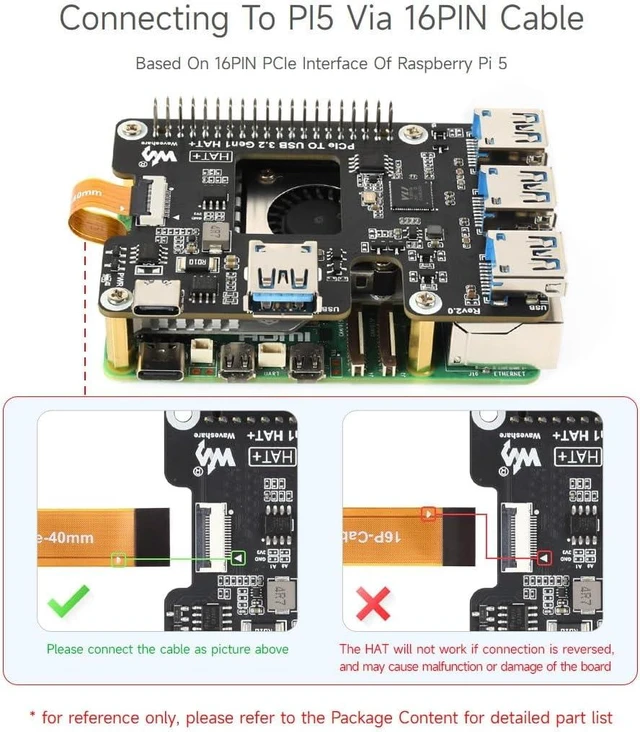 Alt view image 4 of 7 - Waveshare PCIe to USB 3.2 Gen1 HAT for Raspberry Pi 5, PCIe to USB HUB, 4X High Speed USB Ports, No Driver Required, Plug and Play, HAT + Standard
