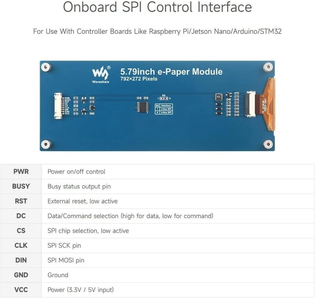 Alt view image 6 of 7 - Waveshare 5.79inch E-Paper Module (B), Compatible with Raspberry Pi 5, E-Ink Display, 792x272, Red/Black/White, SPI Interface