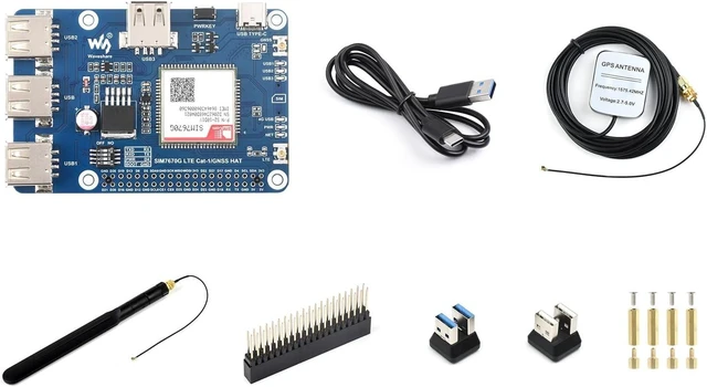 Main image of Waveshare Cat-1/GNSS HAT for Raspberry Pi, Based On SIM7670G Module | Global Multi-band LTE 4G Cat-1 support, GNSS positioning, 3x USB 2.0 extended ports