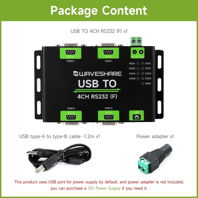 Alt view image 2 of 7 - waveshare Industrial Isolated USB to 4CH RS232 Converter (DB9 Female Interface), Adopts Original FT4232HL Chip, Features High-Speed&Stable Communication, Compatible with Mac/Linux/Android/Windows...