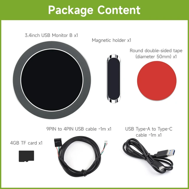 Alt view image 2 of 7 - waveshare 3.4inch USB Monitor, PC Case Secondary Screen/Desktop RGB Ambient Screen, IPS Panel, 800×800 Resolution, with Music Spectrum Analysis Function, Type-C Interface, CNC Metal Case, Grey
