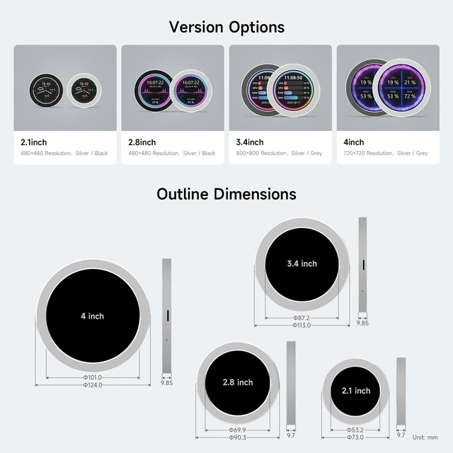 Alt view image 5 of 7 - waveshare 4inch USB Monitor, PC Case Secondary Screen/Desktop RGB Ambient Screen, IPS Panel, 720×720 Resolution, with Music Spectrum Analysis Function, Type-C Interface, CNC Metal Case, Grey