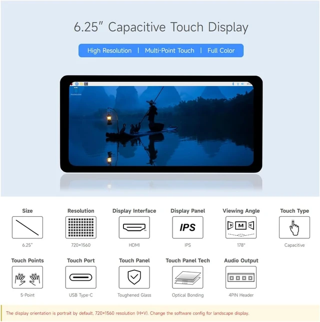 Alt view image 3 of 7 - waveshare 6.25inch Capacitive Touch Display, Compatible with Windows 11/10/8.1/8 /7, Supports Raspberry Pi 5/4B/A+/B+/2B/3B/3B+/Zero W/Zero WH, HDMI Interface, IPS Panel, 5-Point Touch
