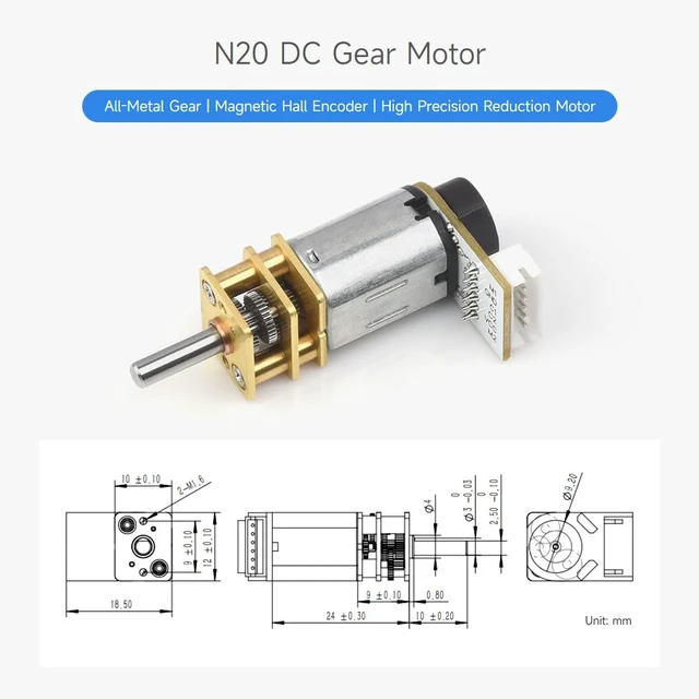 Alt view image 3 of 6 - Waveshare N20 DC Gear Motor, Magnetic Hall Encoder, All-Metal Gearbox, High Precision Reduction Motor, with L-Shaped 6PIN Connector