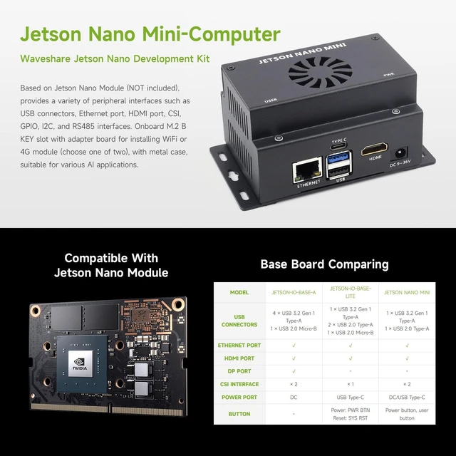 Alt view image 3 of 7 - Waveshare Mini-Computer Based On Jetson Nano Module, Onboard Multiple Peripheral Interfaces, Supports Installing WiFi Or 4G Module, Metal Case, Include Jetson Nano and Cooling Fan