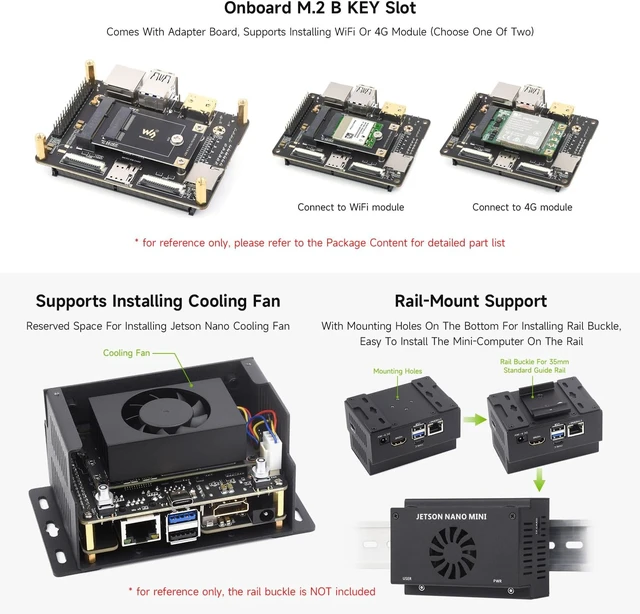 Alt view image 6 of 7 - Waveshare Mini-Computer Based On Jetson Nano Module, Onboard Multiple Peripheral Interfaces, Supports Installing WiFi Or 4G Module, Metal Case, Include Jetson Nano and Cooling Fan