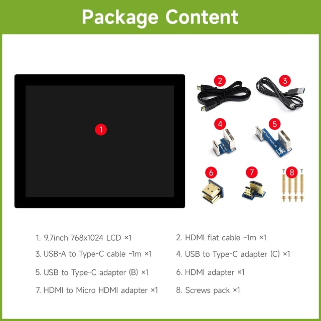 Alt view image 2 of 7 - Waveshare 9.7inch Capacitive Touch Display, Supports All Versions of Raspberry Pi, Compatible with Raspberry Pi 5, 768×1024, Supports Windows 11/10 / 8.1/8 / 7