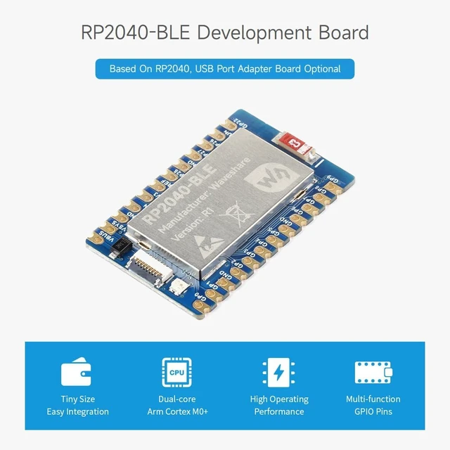 Alt view image 3 of 7 - Waveshare RP2040-BLE Development Board, Raspberry Pi Microcontroller Development Board, Based On RP2040, Supports Bluetooth 5.1 Dual Mode, with USB Port Adapter Board and 8PIN FPC Cable ~15cm