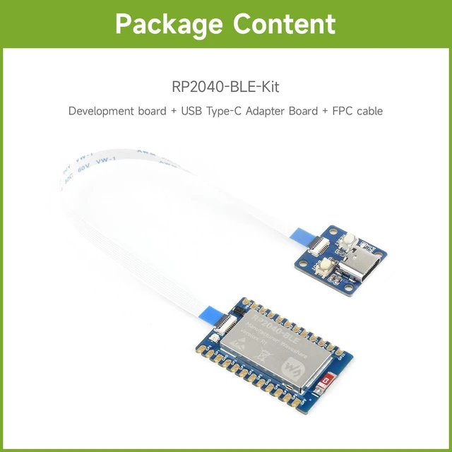 Alt view image 2 of 7 - Waveshare RP2040-BLE Development Board, Raspberry Pi Microcontroller Development Board, Based On RP2040, Supports Bluetooth 5.1 Dual Mode, with USB Port Adapter Board and 8PIN FPC Cable ~15cm