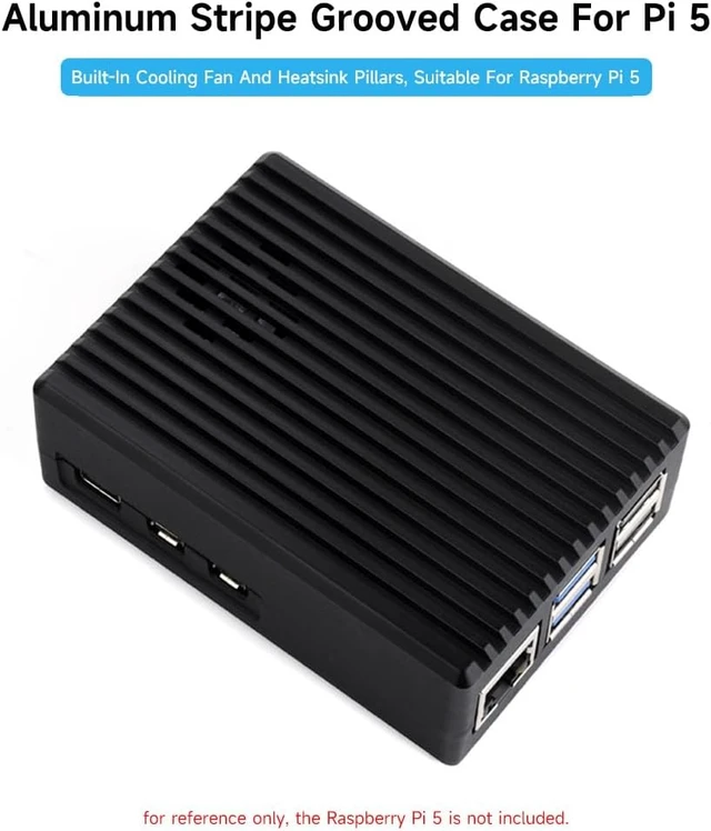 Alt view image 3 of 7 - Waveshare Aluminum Stripe Grooved Case for Raspberry Pi 5, Built-in Cooling Fan and Heatsink Pillars