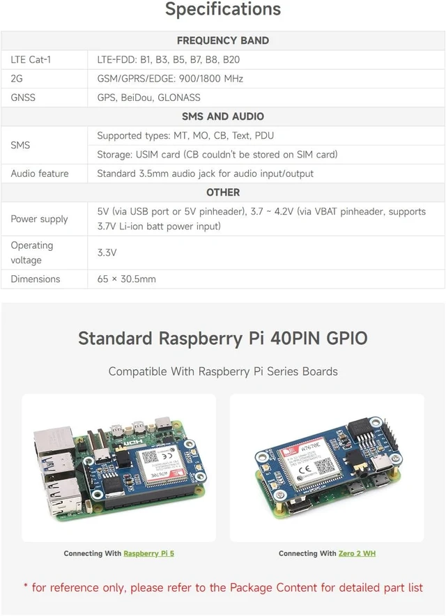 Alt view image 4 of 7 - Waveshare Cat-1/GSM/GPRS/GNSS HAT, Compatible with Raspberry Pi, Based On A7670E Module, LTE Cat-1 / 2G Support, GNSS Positioning