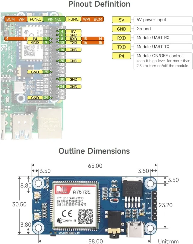 Alt view image 7 of 7 - Waveshare Cat-1/GSM/GPRS/GNSS HAT, Compatible with Raspberry Pi, Based On A7670E Module, LTE Cat-1 / 2G Support, GNSS Positioning