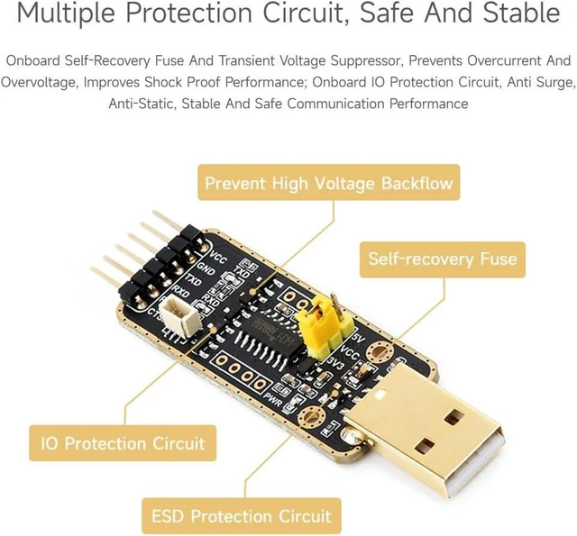 Alt view image 6 of 7 - Waveshare USB to UART Debugger Module for Raspberry Pi 5, Type-A Port, Onboard UART Connector, High Baud Rate Transmission, Multi Connection Methods, Multi System Support