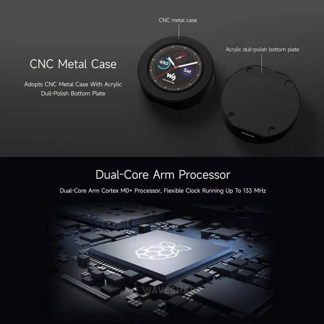 Alt view image 6 of 7 - Waveshare RP2040 Microcontroller Development Board, with 1.28inch Round Touch LCD, Compact Size, Accelerometer and Gyroscope Sensor, with CNC Metal Case