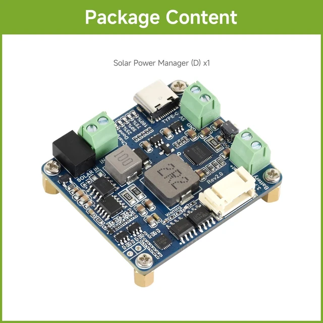 Alt view image 2 of 7 - Waveshare Solar Power Manager Module (D), Solar Charge Controller USB, Supports 6V~24V Solar Panel And Type-C Power Adapter, 5V/3A Regulated Output, without Battery Holder (Batteries Are Not Included)