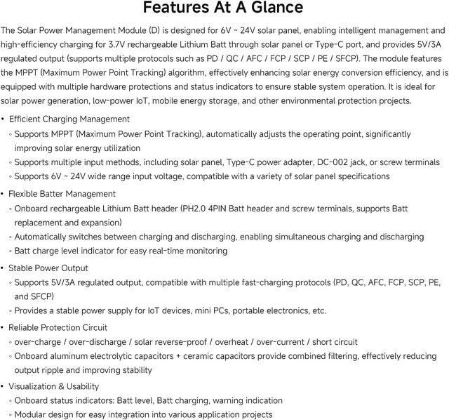 Alt view image 4 of 7 - Waveshare Solar Power Manager Module (D), Solar Charge Controller USB, Supports 6V~24V Solar Panel and Type-C Power Adapter, 5V/3A Regulated Output, with Battery Holder (Batteries are Not Included)