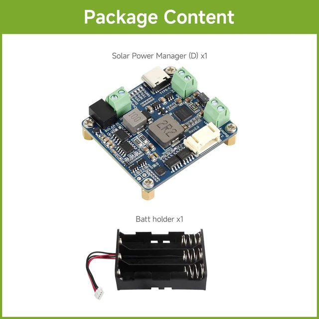 Alt view image 2 of 7 - Waveshare Solar Power Manager Module (D), Solar Charge Controller USB, Supports 6V~24V Solar Panel and Type-C Power Adapter, 5V/3A Regulated Output, with Battery Holder (Batteries are Not Included)