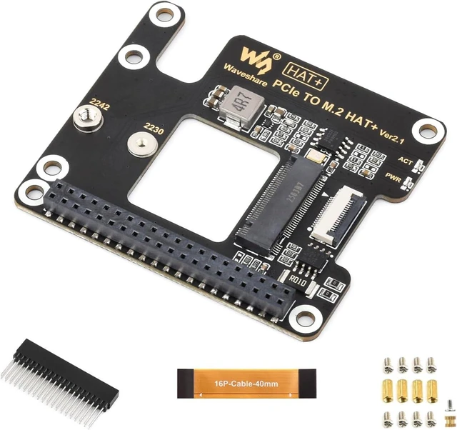 Main image of Waveshare PCIe to M.2 Adapter for Raspberry Pi 5, Supports NVMe Protocol M.2 Solid State Drive, High-Speed Reading/Writing, HAT + Standard