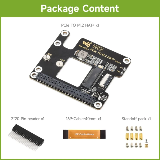 Alt view image 2 of 7 - Waveshare PCIe to M.2 Adapter for Raspberry Pi 5, Supports NVMe Protocol M.2 Solid State Drive, High-Speed Reading/Writing, HAT + Standard