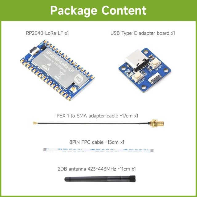 Alt view image 2 of 7 - Waveshare RP2040-LoRa Development Board, Integrates SX1262 RF Chip, Long-Range Communication, LF Kit, Bundle with USB Type-C Adapter Board and 8PIN FPC Cable ~15cm