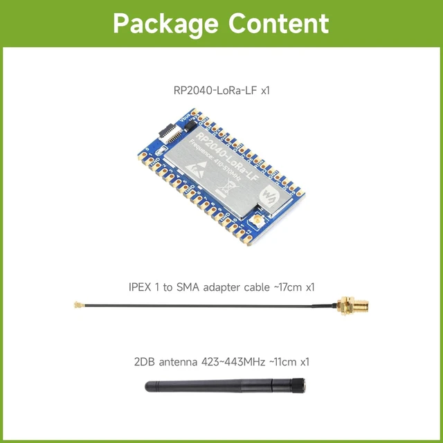 Alt view image 2 of 7 - Waveshare RP2040-LoRa Development Board, Integrates SX1262 RF Chip, Long-Range Communication, LF, Bundle with 2DB Antenna and IPEX 1 to SMA Adapter Cable