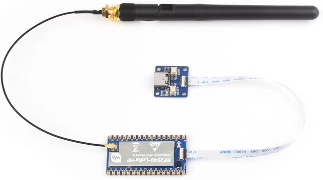 Main image of Waveshare RP2040-LoRa Development Board, Integrates SX1262 RF Chip, Long-Range Communication, HF Kit, Bundle with USB Type-C Adapter Board and 8PIN FPC Cable ~15cm